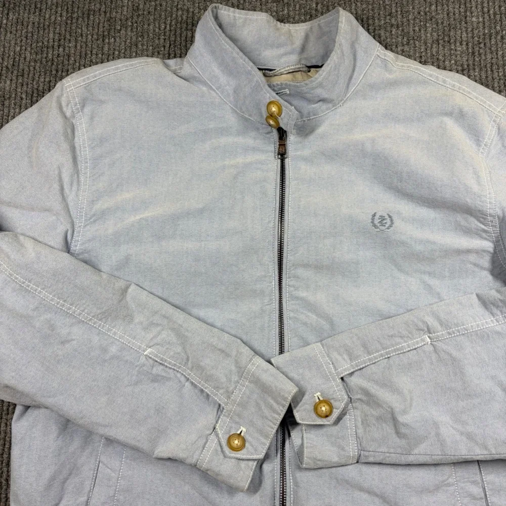IZOD Jacket Mens L Light Blue Cotton Harrington Bomber Full Zip Mock Neck